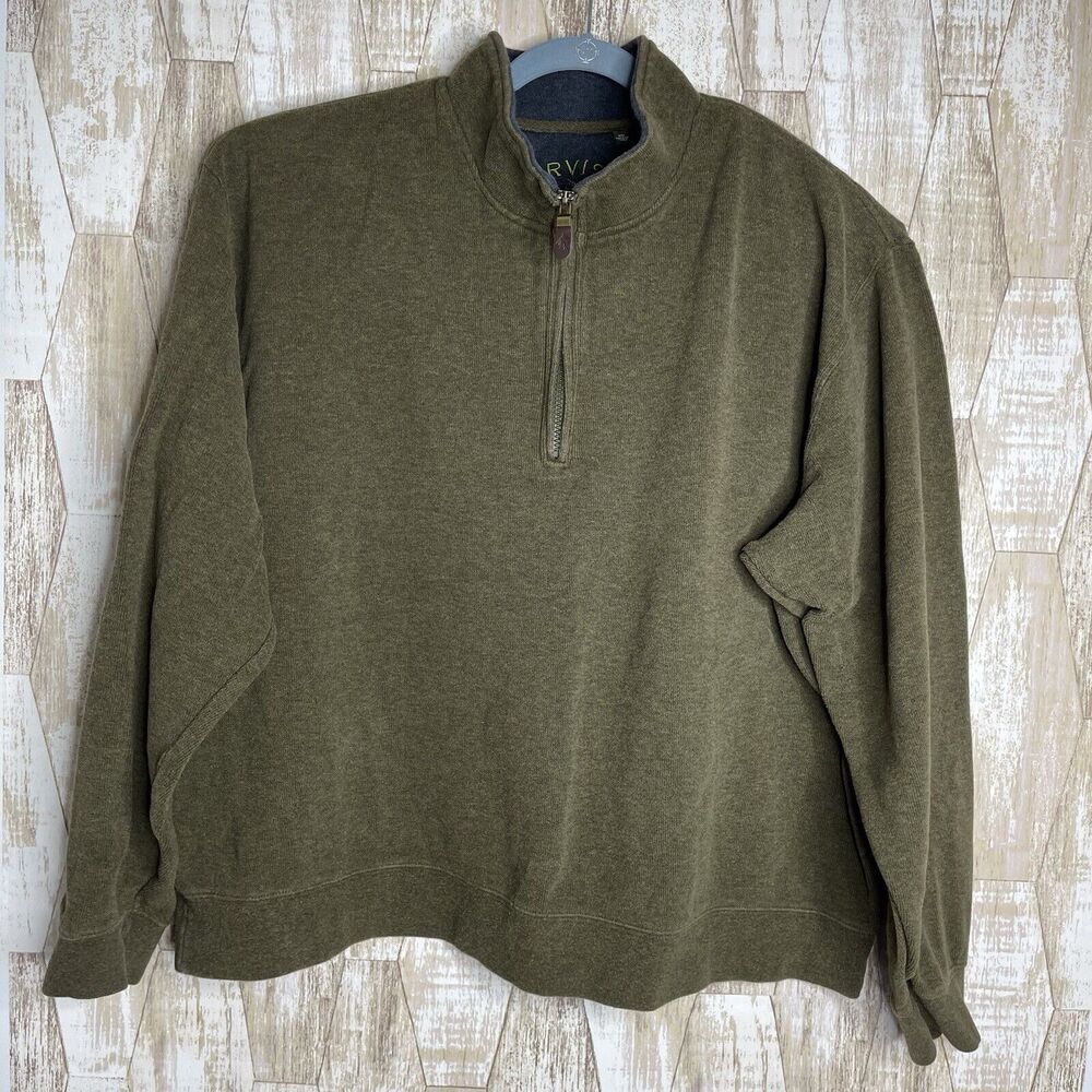 Orvis Mens XXL‎ Vintage Quarter Zip Pullover Sweater Green Heavyweight Cotton